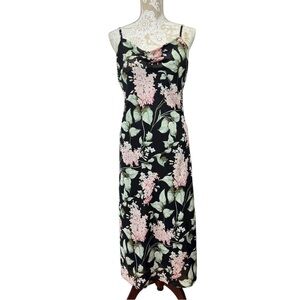 Floral Strappy Cowl Neck Slip Midi Dress Black Lilacs Floral Size Small